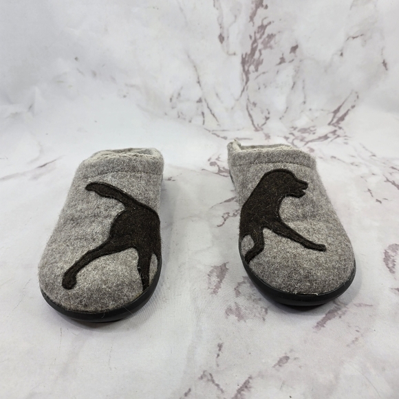 LL Bean Slippers Women 7 Gray Brown Dog Wool Felted Slip On Clog Daybreak - Picture 1 of 10